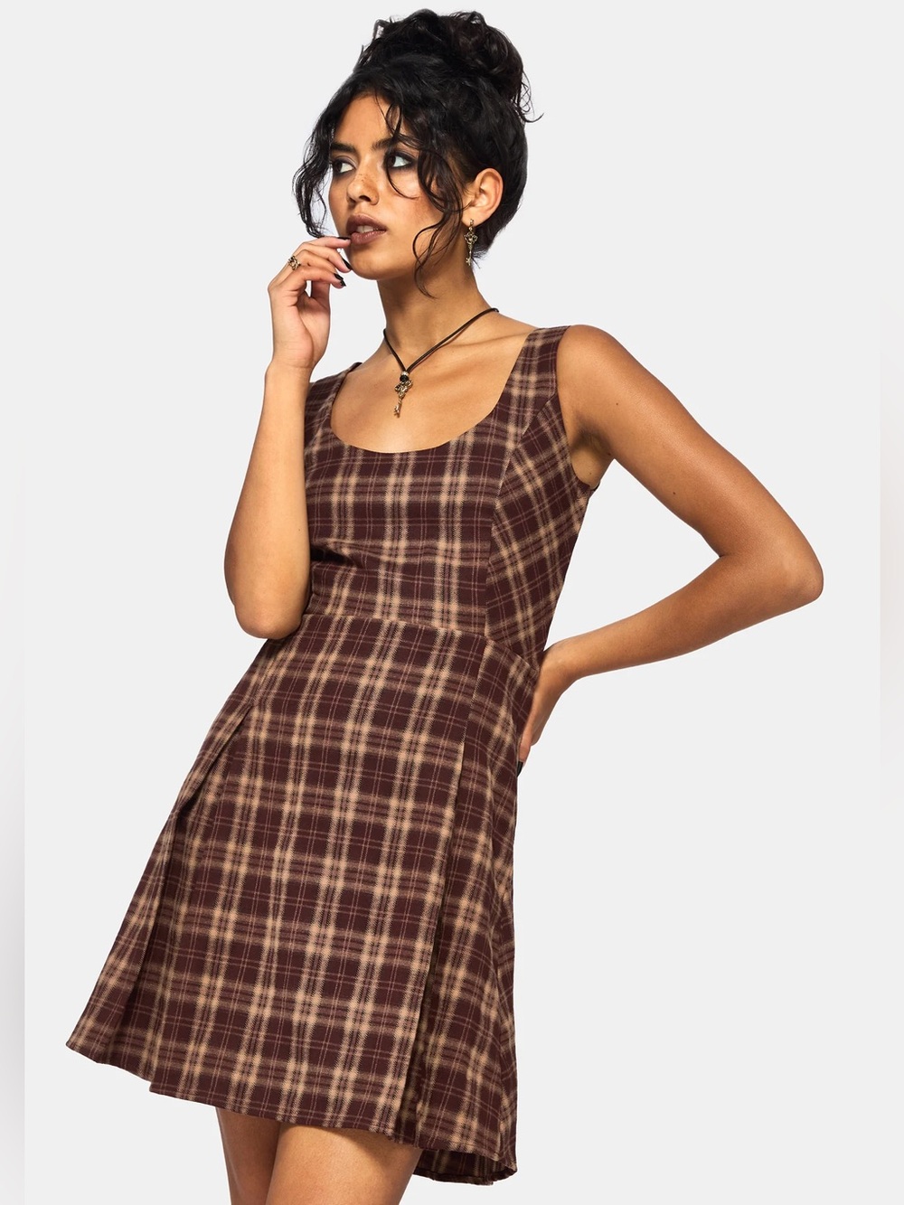 Disturbia Milo Check Pinafore Mini Dress US 10 / UK 14